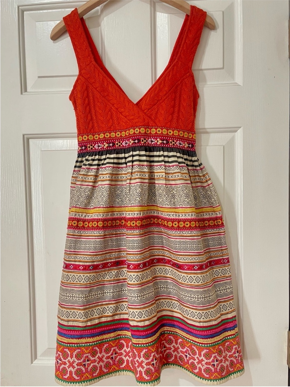 Free People Boho Cable Knit Folk Print Mini Dress Orange Size 0